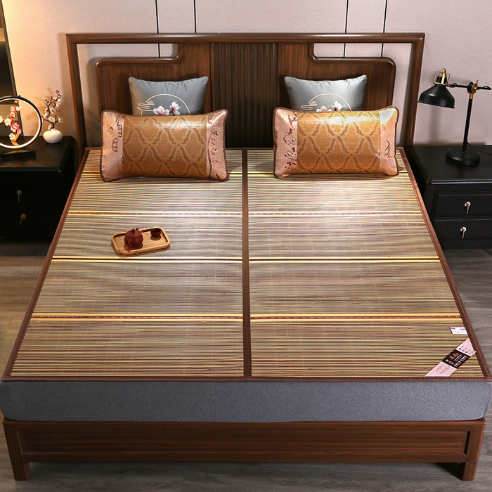 91家纺网 家纺一手货源 找家纺 鸣创 2025新款碳光竹席艾草驱蚊凉席草席藤席 精品木纹