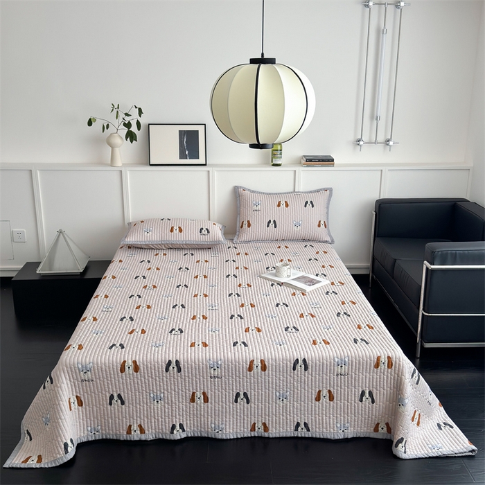 91家纺网 家纺一手货源 找家纺 美优兰 2025春夏新款双面天丝高温砂洗床盖 汪星人