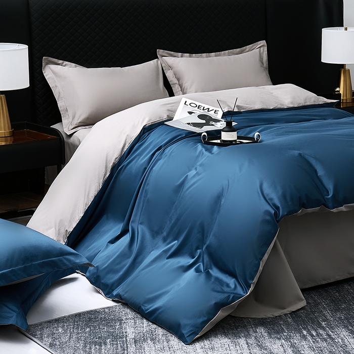 91家纺网 家纺一手货源 找家纺 皇寝世家家居 2025新款全棉纯棉A类100s长绒棉四件套刺绣绣花纯色贡缎床单款-诗雅 诗雅-湖蓝色