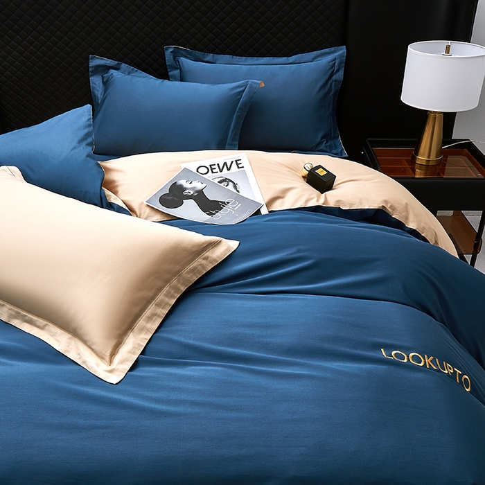 91家纺网 家纺一手货源 找家纺 皇寝世家家居 2025新款全棉纯棉A类100s长绒棉四件套刺绣绣花纯色贡缎床单款-诗雅 诗雅-藏青色