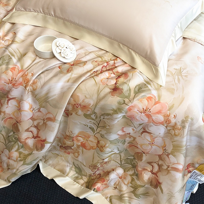 91家纺网 家纺一手货源 找家纺 若未家居 LOVEWE HOUSE 2025新款兰精天丝印花夏被及夏被四件套 花西子 米（床单款+床盖款）
