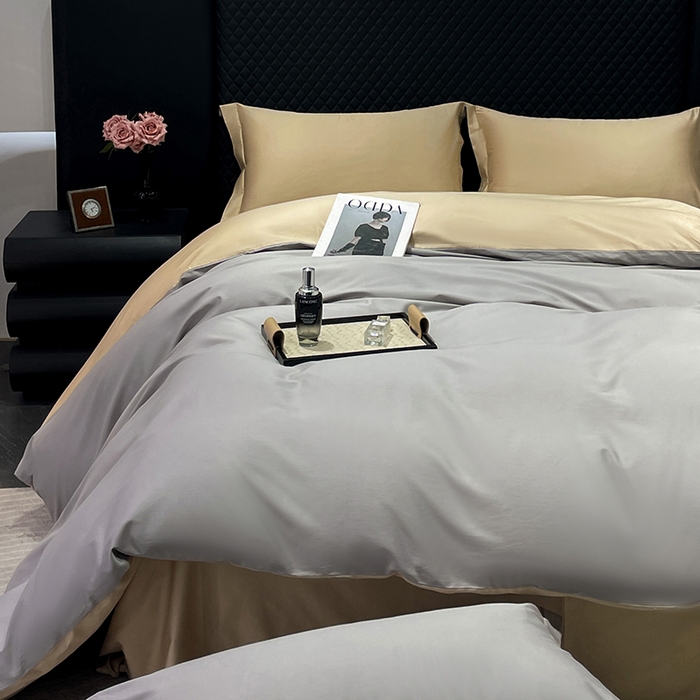 91家纺网 家纺一手货源 找家纺 皇寝世家家居 2025新款全棉纯棉A类100s长绒棉四件套刺绣绣花纯色贡缎床单款-诗雅 诗雅-星空灰