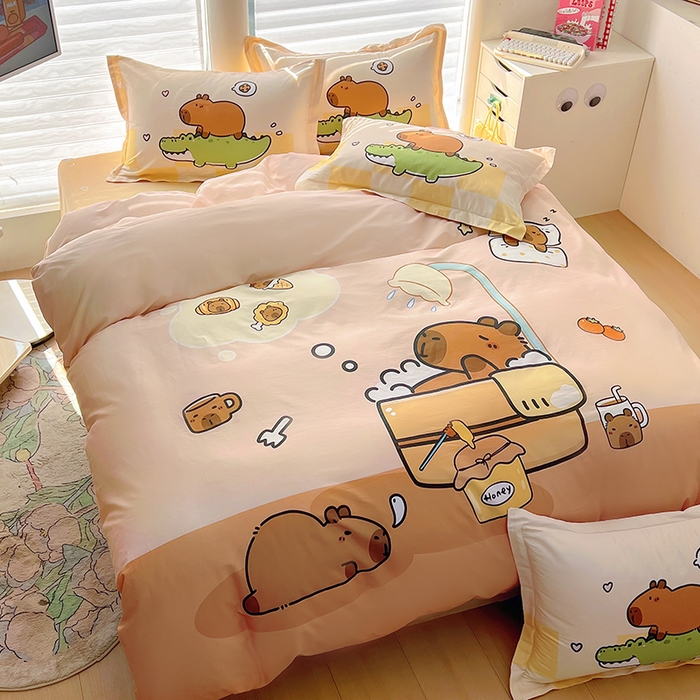 91家纺网 家纺一手货源 找家纺 2025新款原创设计卡皮巴拉全棉四件套-有作品登记证书 向往的生活