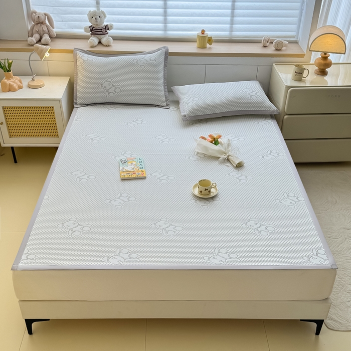 91家纺网 家纺一手货源 找家纺 999家纺   2025新款凉感提花冰豆豆凉席三件套 冰块熊-灰（凉席款）