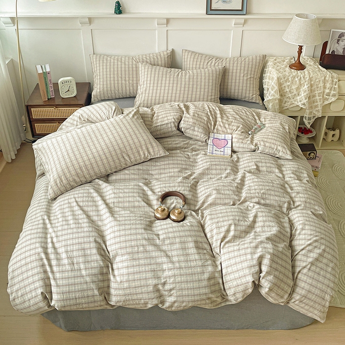 91家纺网 家纺一手货源 找家纺 大柏树 2025新款全棉水洗棉套件-床单四件套 日落灰