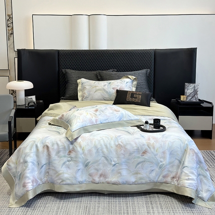 若未家居 LOVEWE HOUSE 2025新款兰精天丝印花夏被及夏被四件套 粉墨华羽（床单款+床盖款）