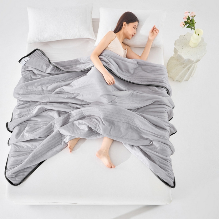 91家纺网 家纺一手货源 找家纺 丝薇雅 2025新款凉感丝夏被冰淇淋夏凉被 黑边-条纹灰色