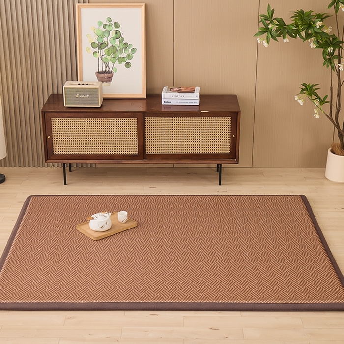 91家纺网 家纺一手货源 找家纺 绒艺席业 2025新款PE藤席地垫 饼干花 白玉