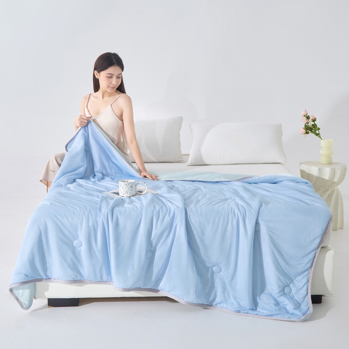 91家纺网 家纺一手货源 找家纺 丝薇雅 2025新款凉感丝夏被冰淇淋夏凉被 圆圈天蓝