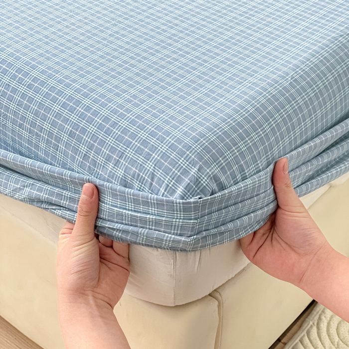 91家纺网 家纺一手货源 找家纺 2025新款全棉水洗棉套件-单床笠 春野兰