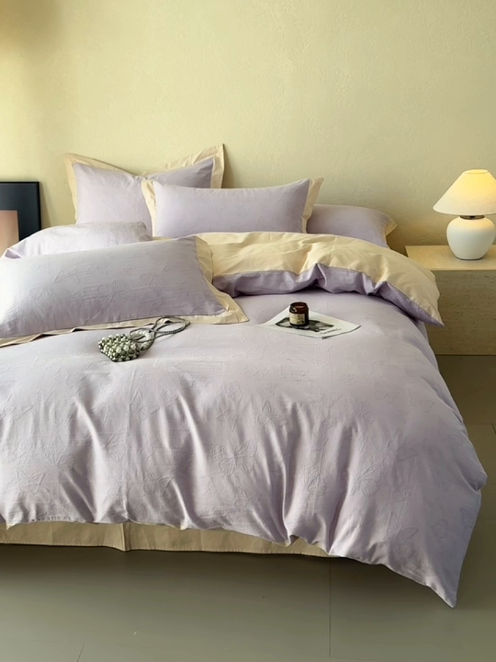 91家纺网 家纺一手货源 找家纺 若未家居 LOVEWE HOUSE 2025新款50S色织空气层水洗大提花全棉四件套 梦蝶-有氧紫