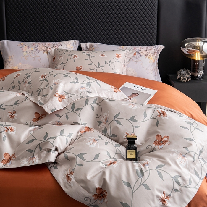 91家纺网 家纺一手货源 找家纺 皇寝世家家居 2025新款60S新疆长绒棉数码印花全棉床上四件套纯棉床品套件 蔓丽