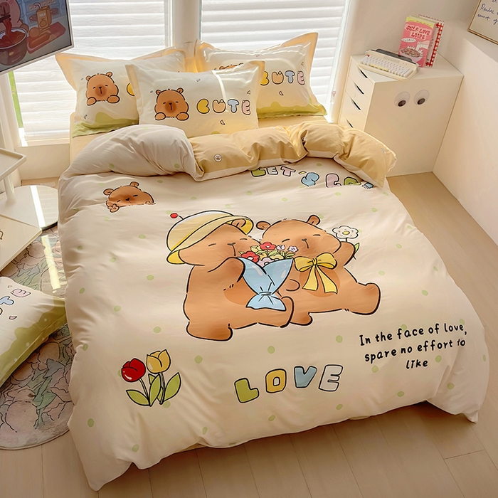 91家纺网 家纺一手货源 找家纺 2025新款原创设计卡皮巴拉全棉四件套-有作品登记证书 波点巴拉