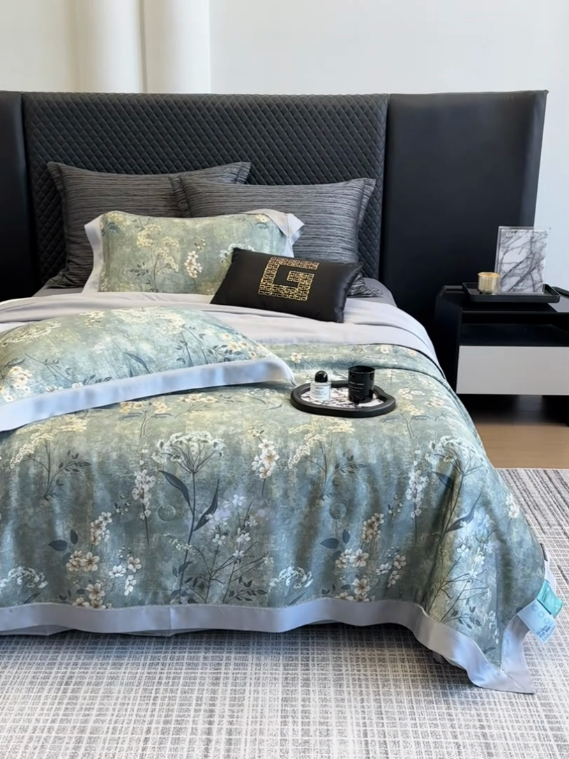 91家纺网 家纺一手货源 找家纺 若未家居 LOVEWE HOUSE 2025新款兰精天丝印花夏被及夏被四件套 空山栀子（床单款+床盖款）