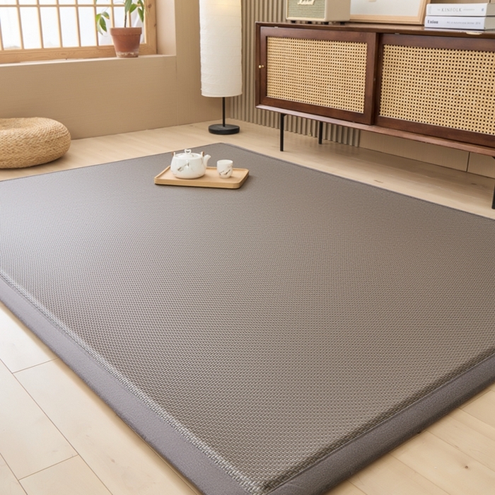 91家纺网 家纺一手货源 找家纺 绒艺席业 2025新款PE藤席地垫 灰色