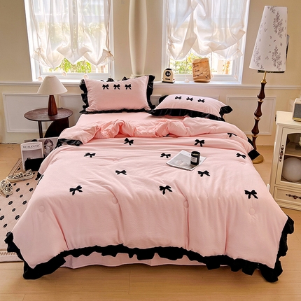 91家纺网 家纺一手货源 找家纺 梦之岛 2025新款韩版小泡泡水洗棉毛巾绣四件套-蝶梦 蝶梦蝴蝶结-玉