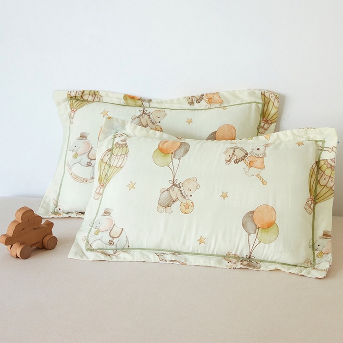 91家纺网 家纺一手货源 找家纺 嗨生活2025新款天竹系列A类竹纤维四层纱枕套 儿童枕套 幼儿园枕套 缤纷马戏团