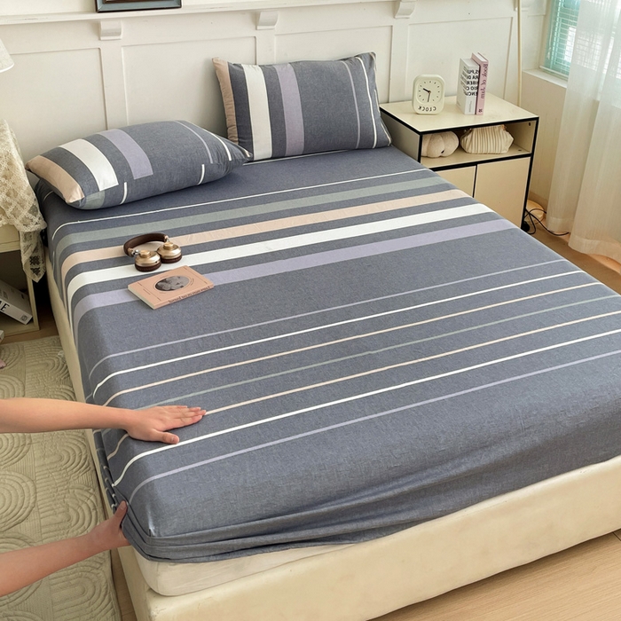 91家纺网 家纺一手货源 找家纺 2025新款全棉水洗棉套件-单床笠 流年灰