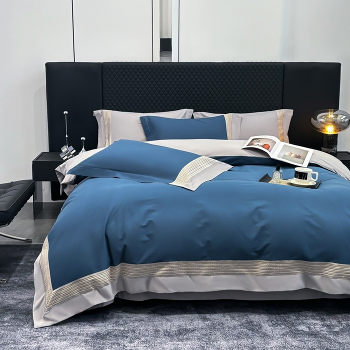 91家纺网 家纺一手货源 找家纺 皇寝世家家居 2025新款100支长绒棉磨毛四件套纯棉全棉冬保暖床单加厚床上被套-欧文系列 蓝灰