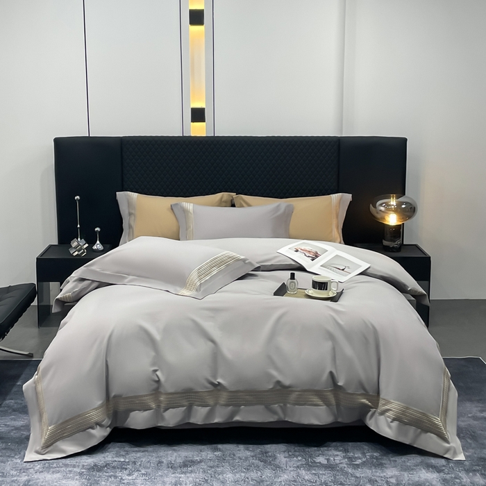 91家纺网 家纺一手货源 找家纺 皇寝世家家居 2025新款100支长绒棉磨毛四件套纯棉全棉冬保暖床单加厚床上被套-欧文系列 灰色