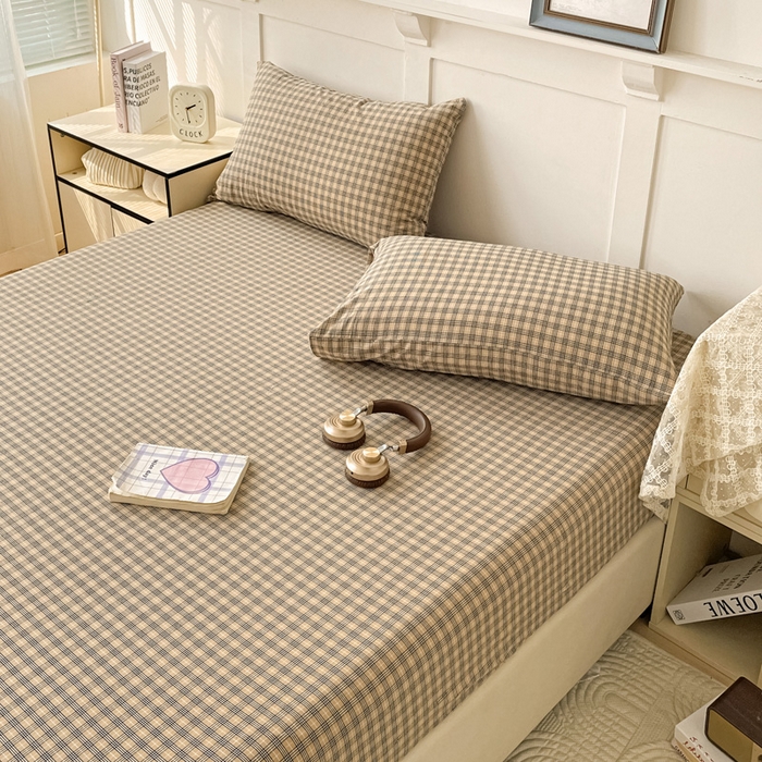 91家纺网 家纺一手货源 找家纺 2025新款全棉水洗棉套件-单床笠 春野咖