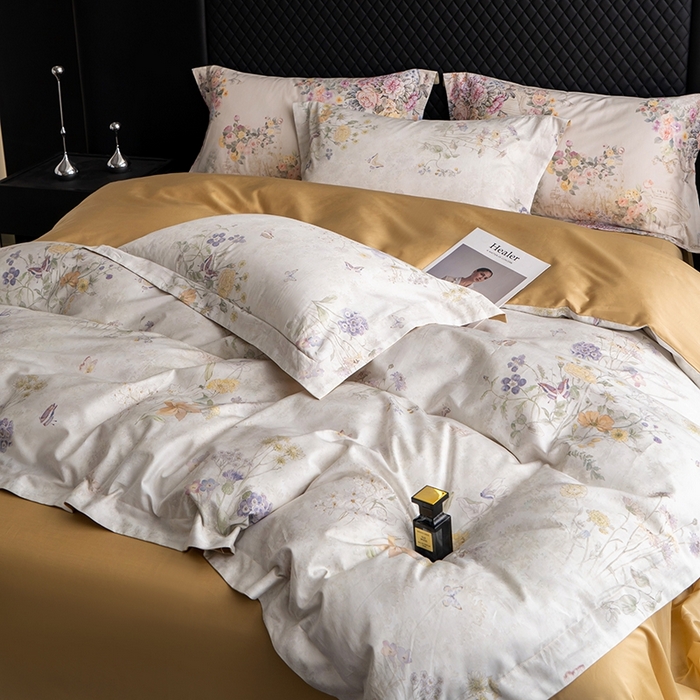 91家纺网 家纺一手货源 找家纺 皇寝世家家居 2025新款60S新疆长绒棉数码印花全棉床上四件套纯棉床品套件 蝶舞