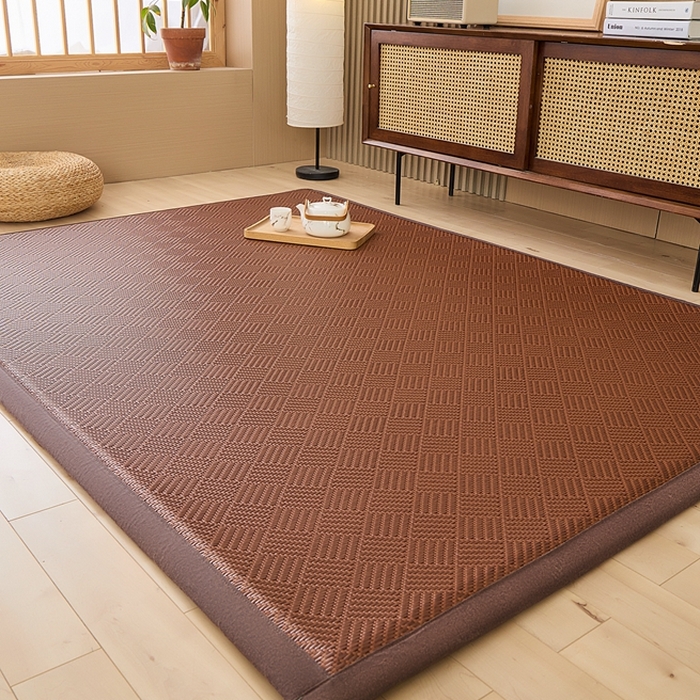 91家纺网 家纺一手货源 找家纺 绒艺席业 2025新款PE藤席地垫 饼干花 咖色