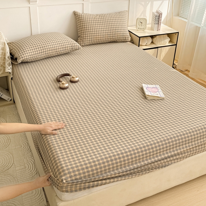 91家纺网 家纺一手货源 找家纺 2025新款全棉水洗棉套件-单床笠 春野咖