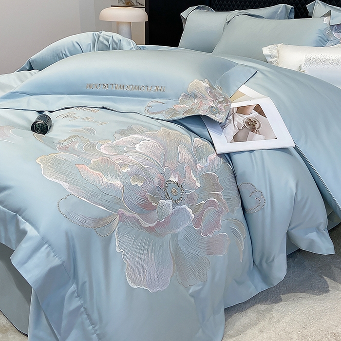 91家纺网 家纺一手货源 找家纺 星蕴家纺 2025新款100支澳棉正宗长绒棉四件套-绽放 绽放 幸运兰