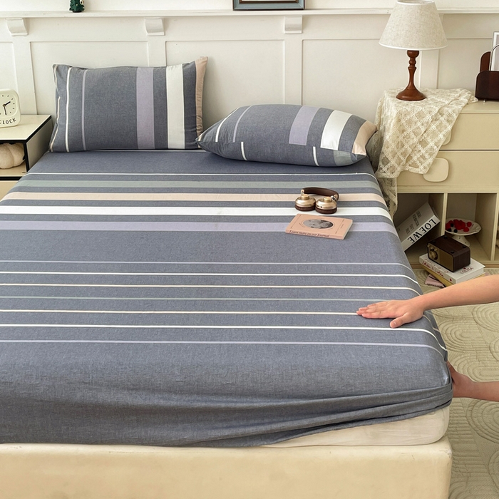 91家纺网 家纺一手货源 找家纺 2025新款全棉水洗棉套件-单床笠 流年灰