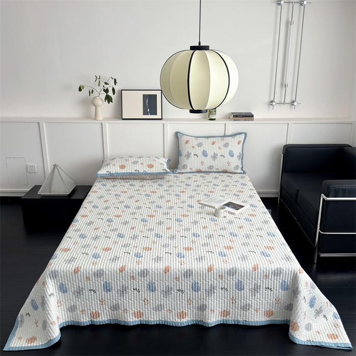 91家纺网 家纺一手货源 找家纺 美优兰 2025春夏新款双面天丝高温砂洗床盖 蓝海