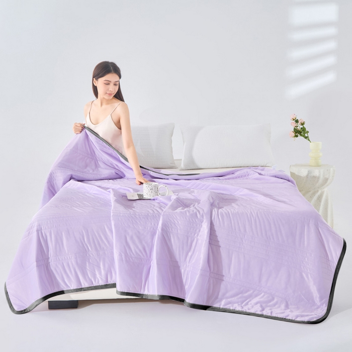 91家纺网 家纺一手货源 找家纺 丝薇雅 2025新款凉感丝夏被冰淇淋夏凉被 黑边-条纹魅紫