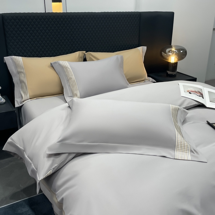 91家纺网 家纺一手货源 找家纺 皇寝世家家居 2025新款100支长绒棉磨毛四件套纯棉全棉冬保暖床单加厚床上被套-欧文系列 灰色