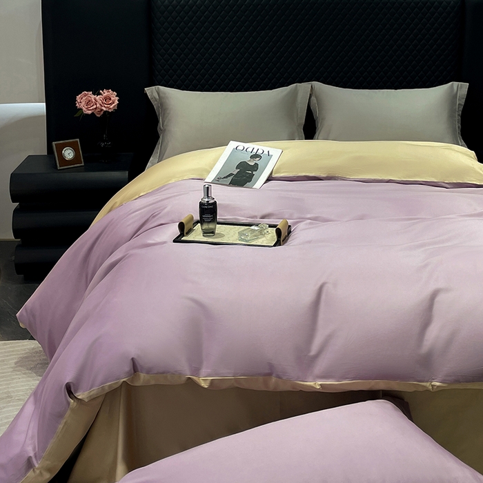 91家纺网 家纺一手货源 找家纺 皇寝世家家居 2025新款全棉纯棉A类100s长绒棉四件套刺绣绣花纯色贡缎床单款-诗雅 诗雅-浅紫色