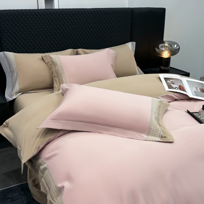 91家纺网 家纺一手货源 找家纺 皇寝世家家居 2025新款100支长绒棉磨毛四件套纯棉全棉冬保暖床单加厚床上被套-欧文系列 粉金