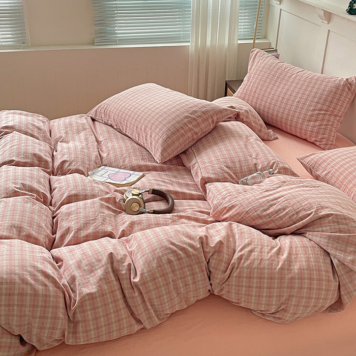 91家纺网 家纺一手货源 找家纺 大柏树 2025新款全棉水洗棉套件-床单四件套 日落红