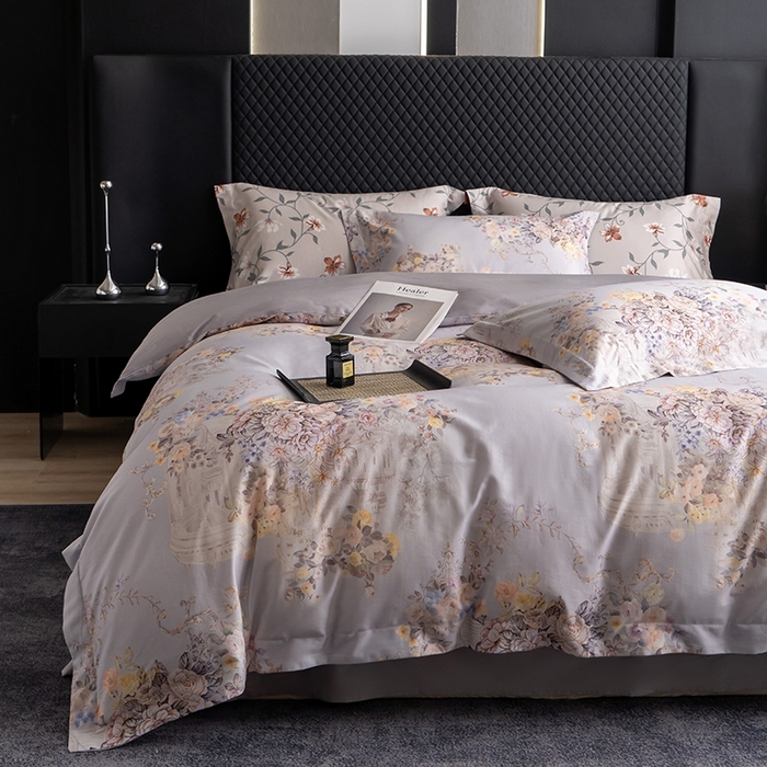 91家纺网 家纺一手货源 找家纺 皇寝世家家居 2025新款60S新疆长绒棉数码印花全棉床上四件套纯棉床品套件 花城-紫