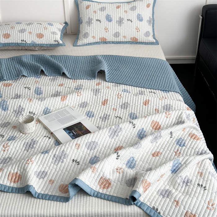 91家纺网 家纺一手货源 找家纺 美优兰 2025春夏新款双面天丝高温砂洗床盖 蓝海