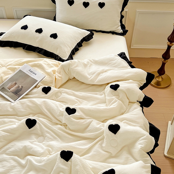 91家纺网 家纺一手货源 找家纺 梦之岛 2025新款韩版小泡泡水洗棉毛巾绣四件套-蝶梦 蝶梦爱心-奶白