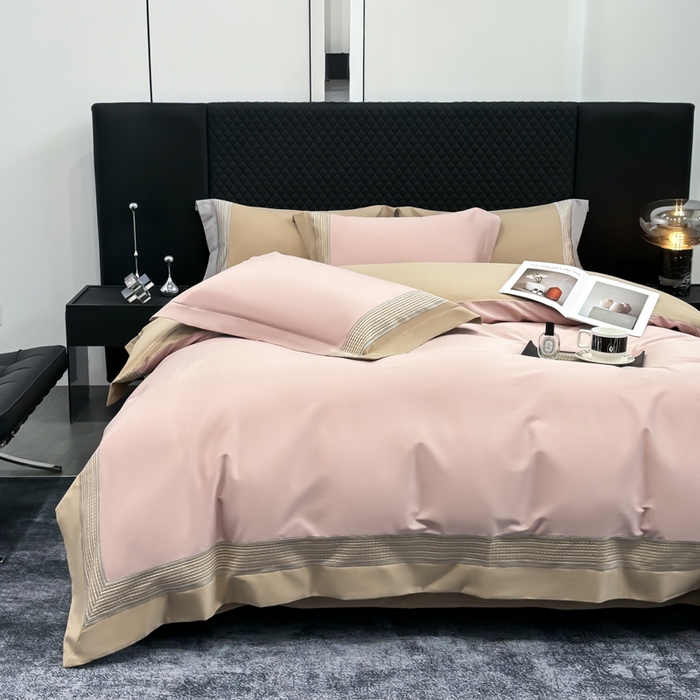 91家纺网 家纺一手货源 找家纺 皇寝世家家居 2025新款100支长绒棉磨毛四件套纯棉全棉冬保暖床单加厚床上被套-欧文系列 粉金