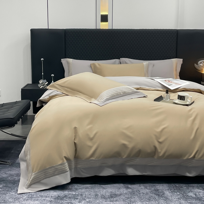 91家纺网 家纺一手货源 找家纺 皇寝世家家居 2025新款100支长绒棉磨毛四件套纯棉全棉冬保暖床单加厚床上被套-欧文系列 杏色