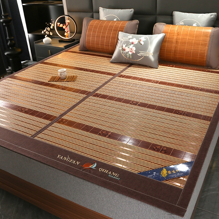 91家纺网 家纺一手货源 找家纺 森璐家纺 2025新款茶香养生竹席藤席草席冰丝席凉席子 富贵抱竹-反面冰藤