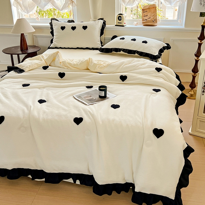 91家纺网 家纺一手货源 找家纺 梦之岛 2025新款韩版小泡泡水洗棉毛巾绣四件套-蝶梦 蝶梦爱心-奶白