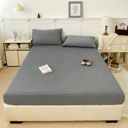 2025新款全棉水洗棉套件-单床笠 灰细条