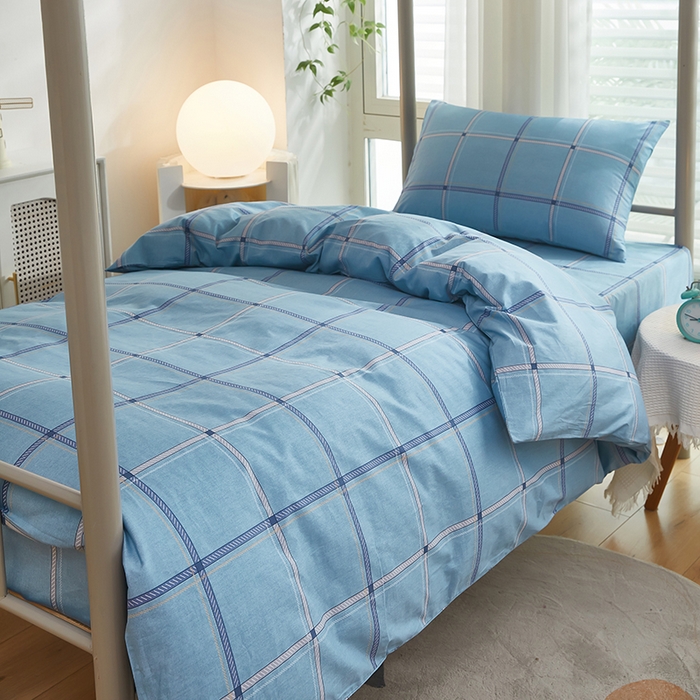 91家纺网 家纺一手货源 找家纺 全美家居 2025新款全棉学生款宿舍纯棉三六件套全棉三件套羽丝绒被备货充足 时尚悦格 蓝