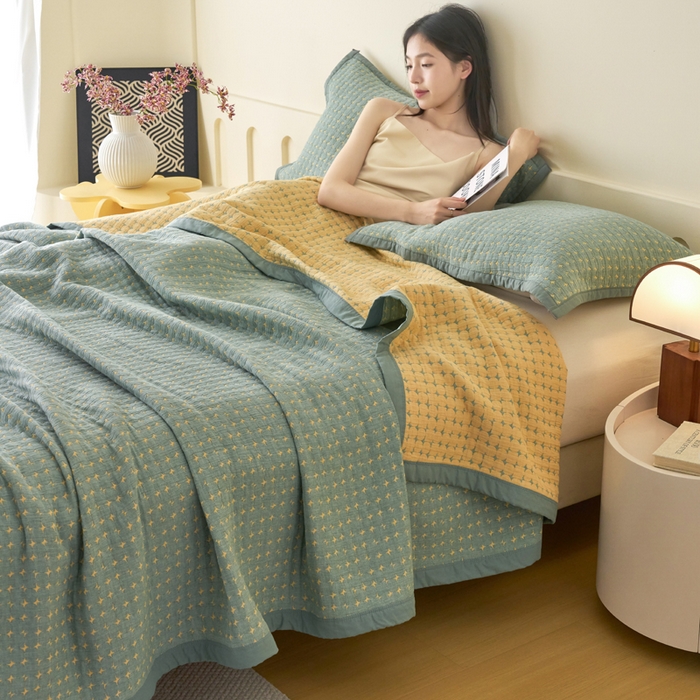 91家纺网 家纺一手货源 找家纺 棠薇家纺  2025新款北欧风盖毯毛巾被 星空绿