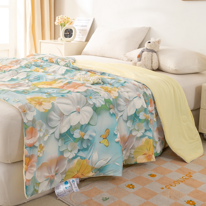 91家纺网 家纺一手货源 找家纺  居易简 2025新款5D夏被空调被A类云母仿锦氨凉感丝夏凉被 梦幻花园