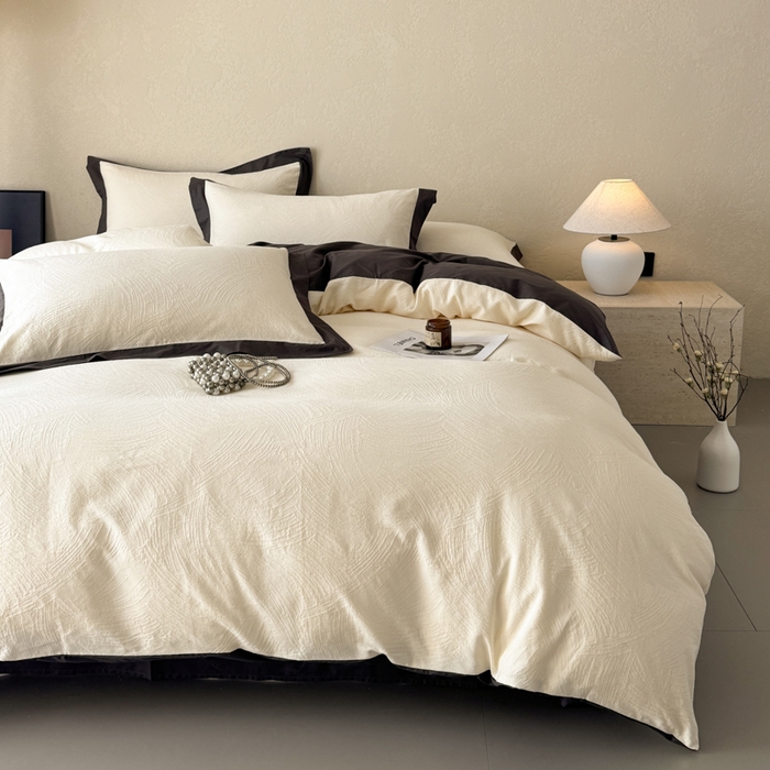 91家纺网 家纺一手货源 找家纺 若未家居 LOVEWE HOUSE 2025新款50S色织空气层水洗大提花全棉四件套 流光-云氧白