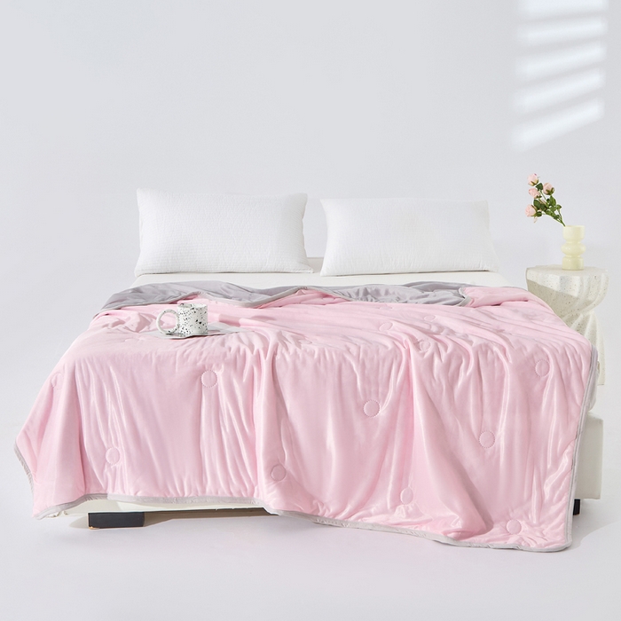 91家纺网 家纺一手货源 找家纺 丝薇雅 2025新款凉感丝夏被冰淇淋夏凉被 圆圈粉色