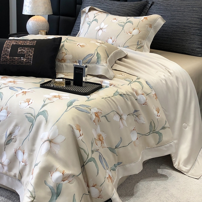 91家纺网 家纺一手货源 找家纺 若未家居 LOVEWE HOUSE 2025新款兰精天丝印花夏被及夏被四件套 玉兰白雪（床单款+床盖款）